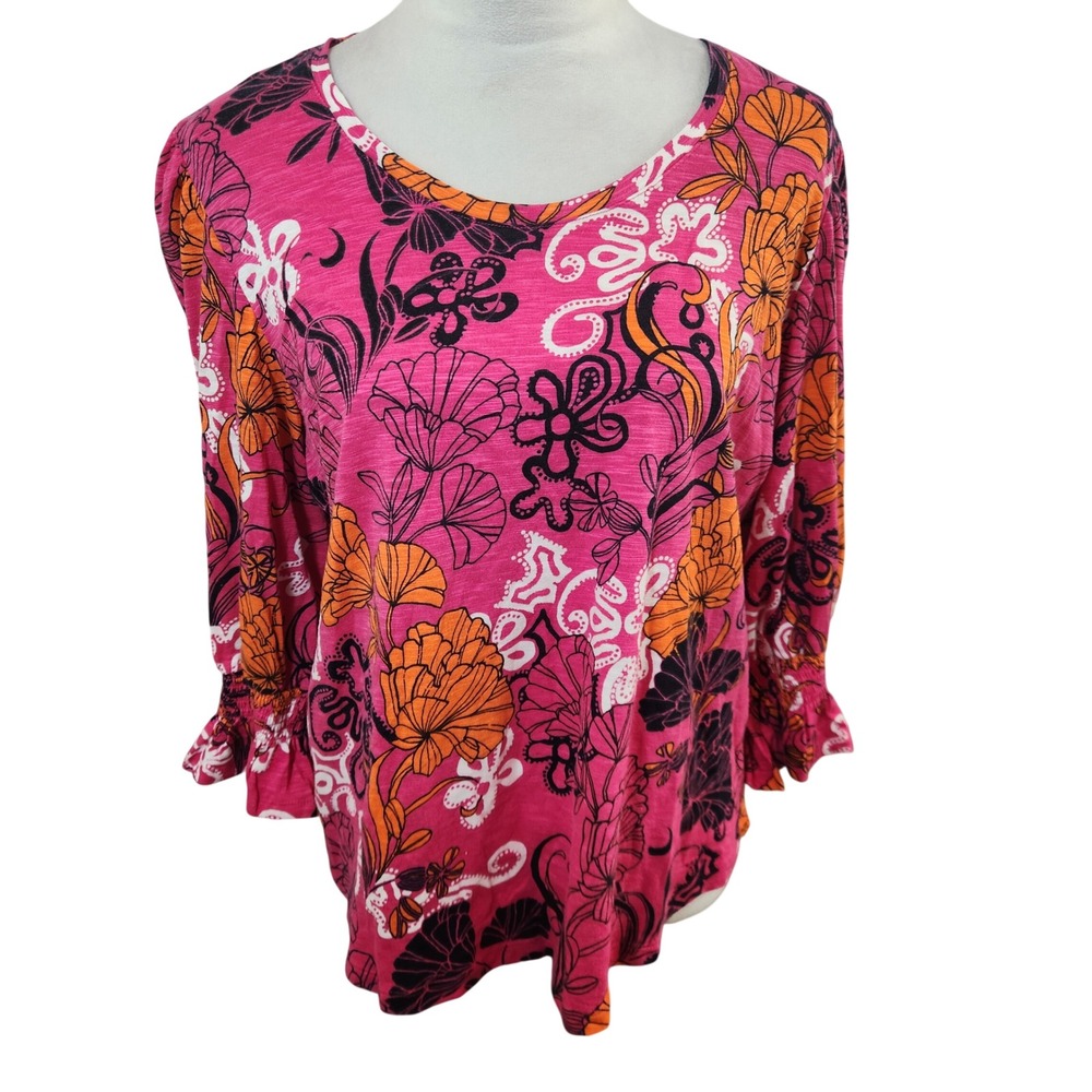 Chicos Pink Floral Print Long Sleeve T Shirt Top Women's 3XL